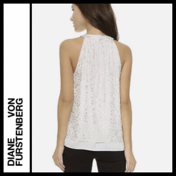 NWOT Diane Von Furstenberg Parvay Flutter Foil Top - Picture 3 of 12